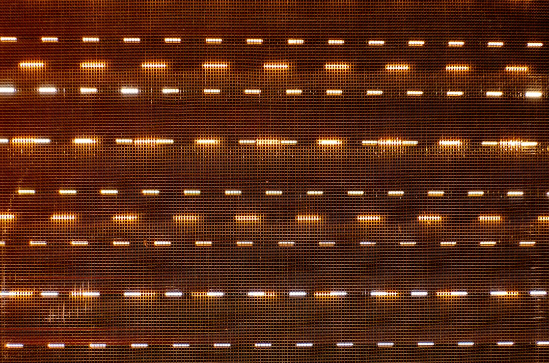 Macro photo of a circuit board with glowing lights